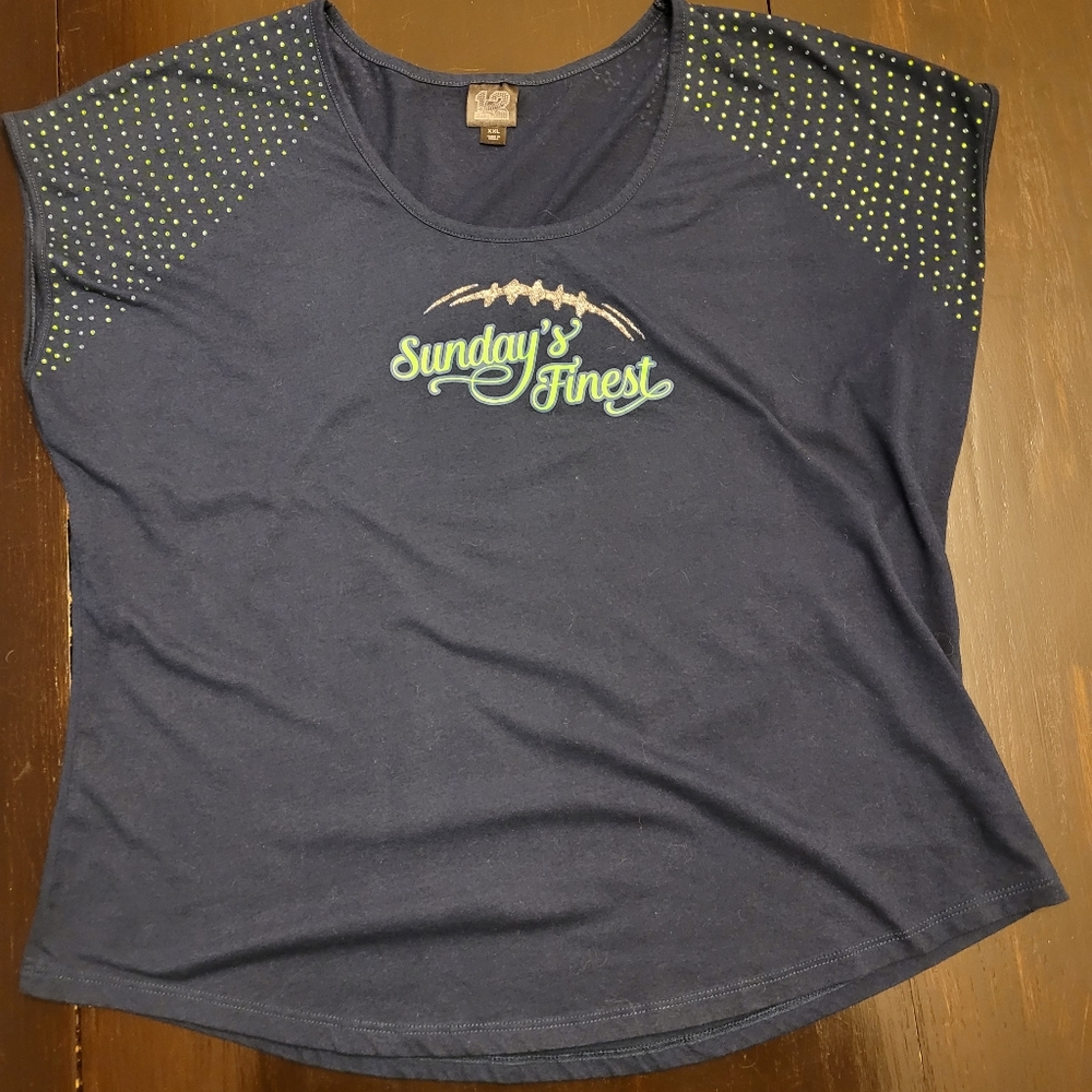 Sunday’s Finest Lady 12 Seahawks Rhinestone Embellished Top XXL 2X